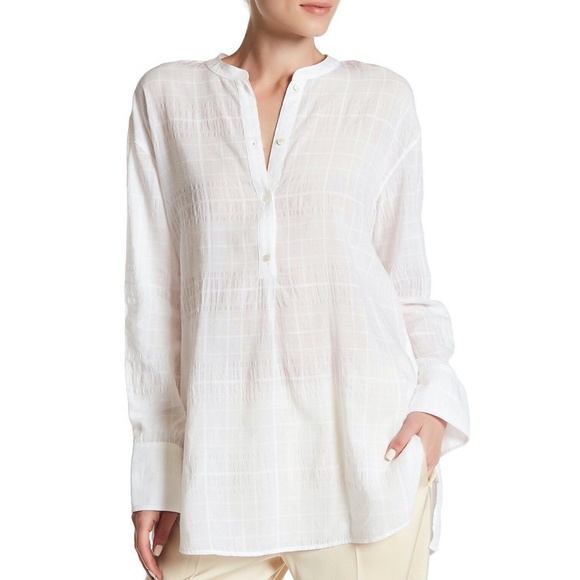 VINCE Shadow Plaid Shirred Back Tunic in White Size Small S - Picture 1 of 5